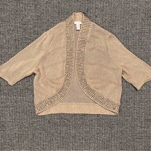 Chico's Beige Open-Front Beaded Cardigan